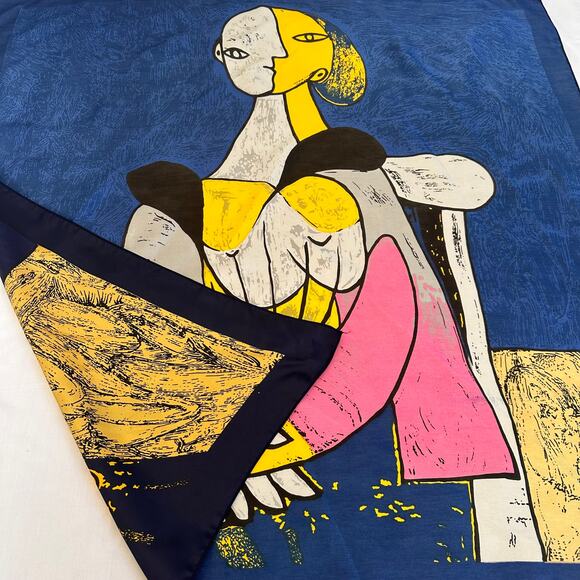 Picasso Signed Scarf Silk Large Square Art France Royal Electric Multicolored - Picture 6 of 8